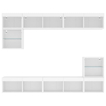 vidaXL TV Wall Unit | White | Engineered wood and glass | Large | TV Wall Unit