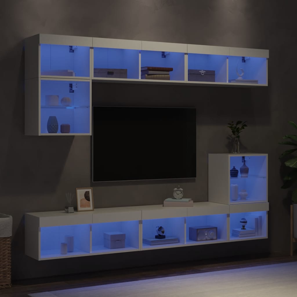 vidaXL TV Wall Unit | White | Engineered wood and glass | Large | TV Wall Unit