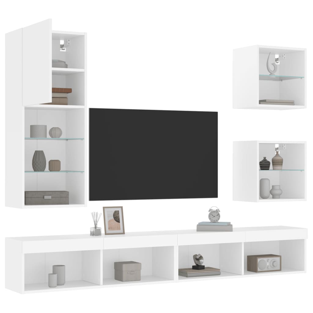 vidaXL 5 Piece TV Wall Units with LED White Engineered Wood