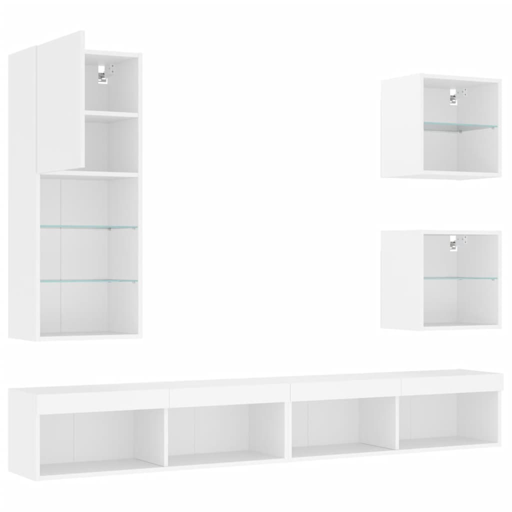 vidaXL 5 Piece TV Wall Units with LED White Engineered Wood
