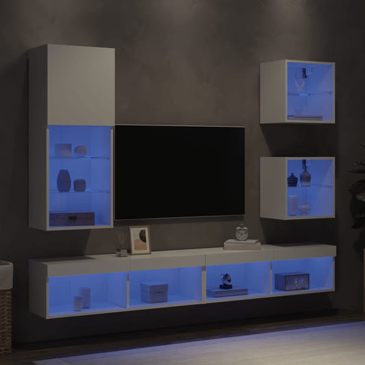 vidaXL 5 Piece TV Wall Units with LED White Engineered Wood