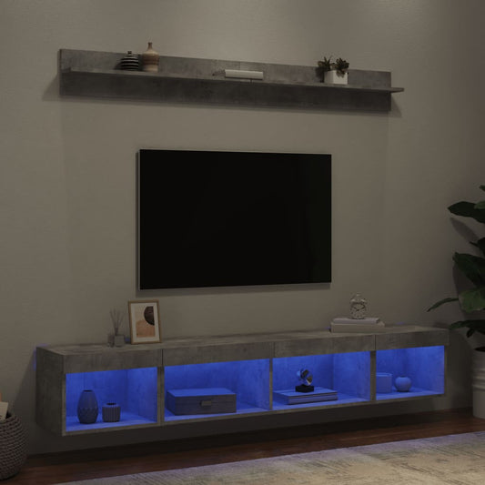 vidaXL 5 Piece TV Wall Units with LED Concrete Grey Engineered Wood