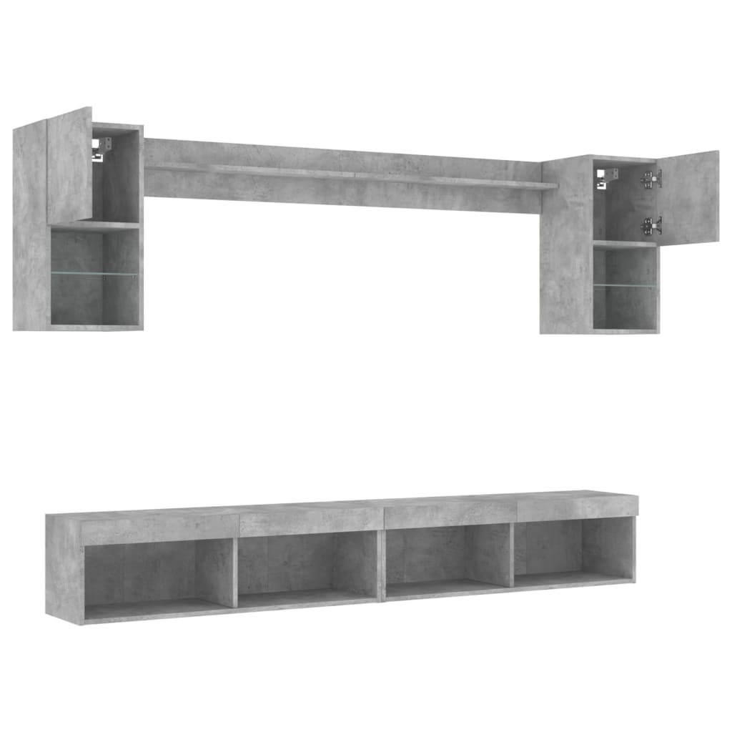 vidaXL 6 Piece TV Wall Units with LED Concrete Grey Engineered Wood