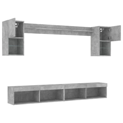 vidaXL 6 Piece TV Wall Units with LED Concrete Grey Engineered Wood