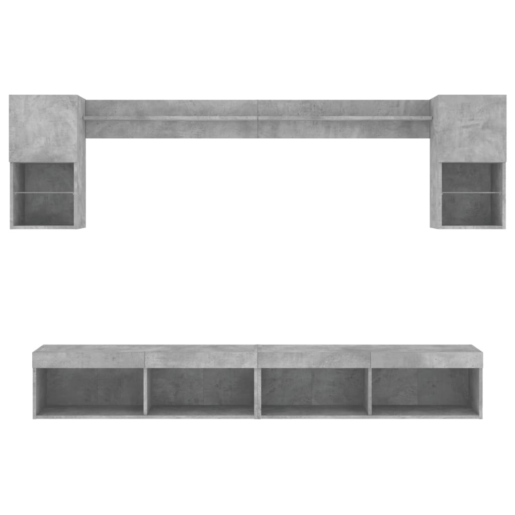 vidaXL 6 Piece TV Wall Units with LED Concrete Grey Engineered Wood
