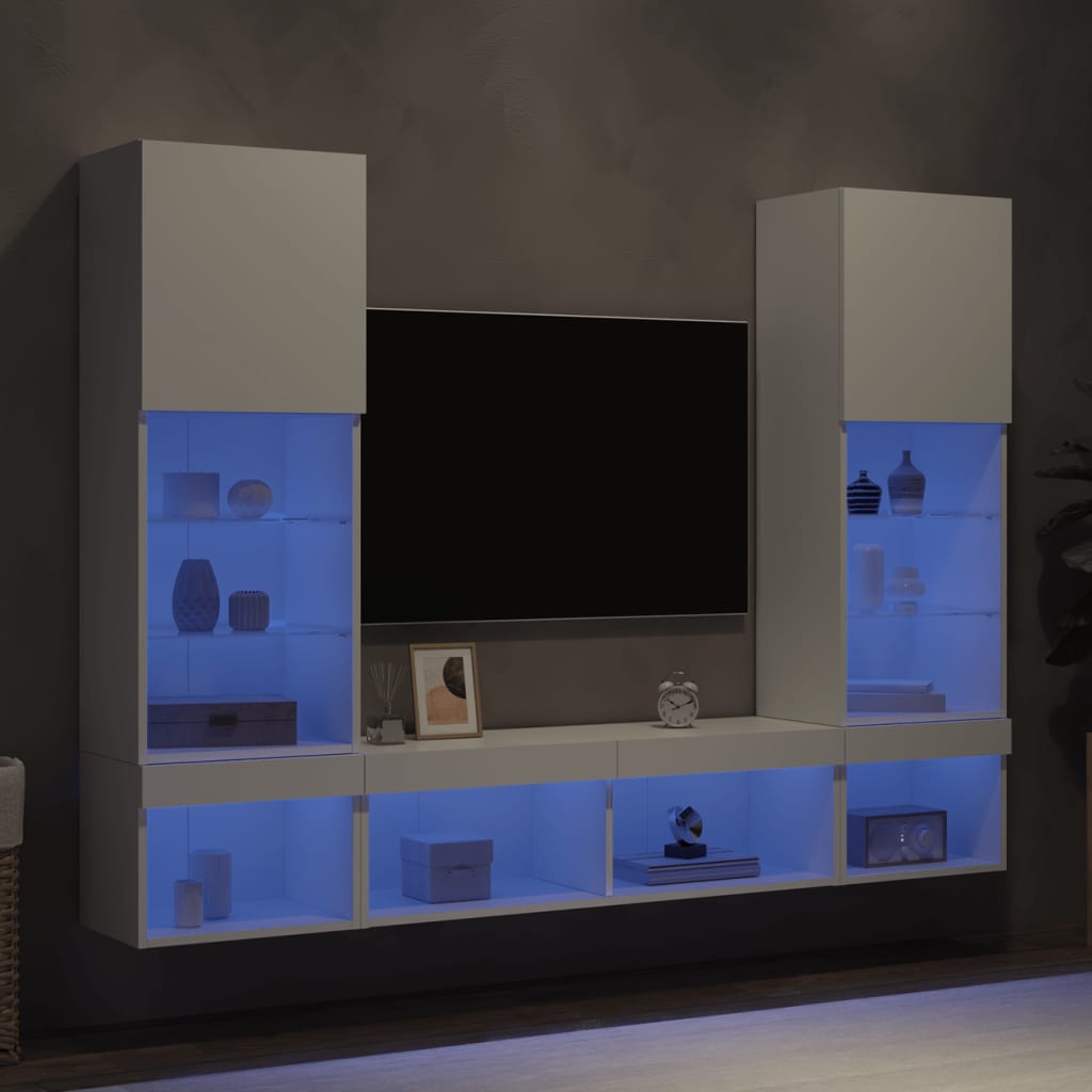 vidaXL 5 Piece TV Wall Units with LED White Engineered Wood