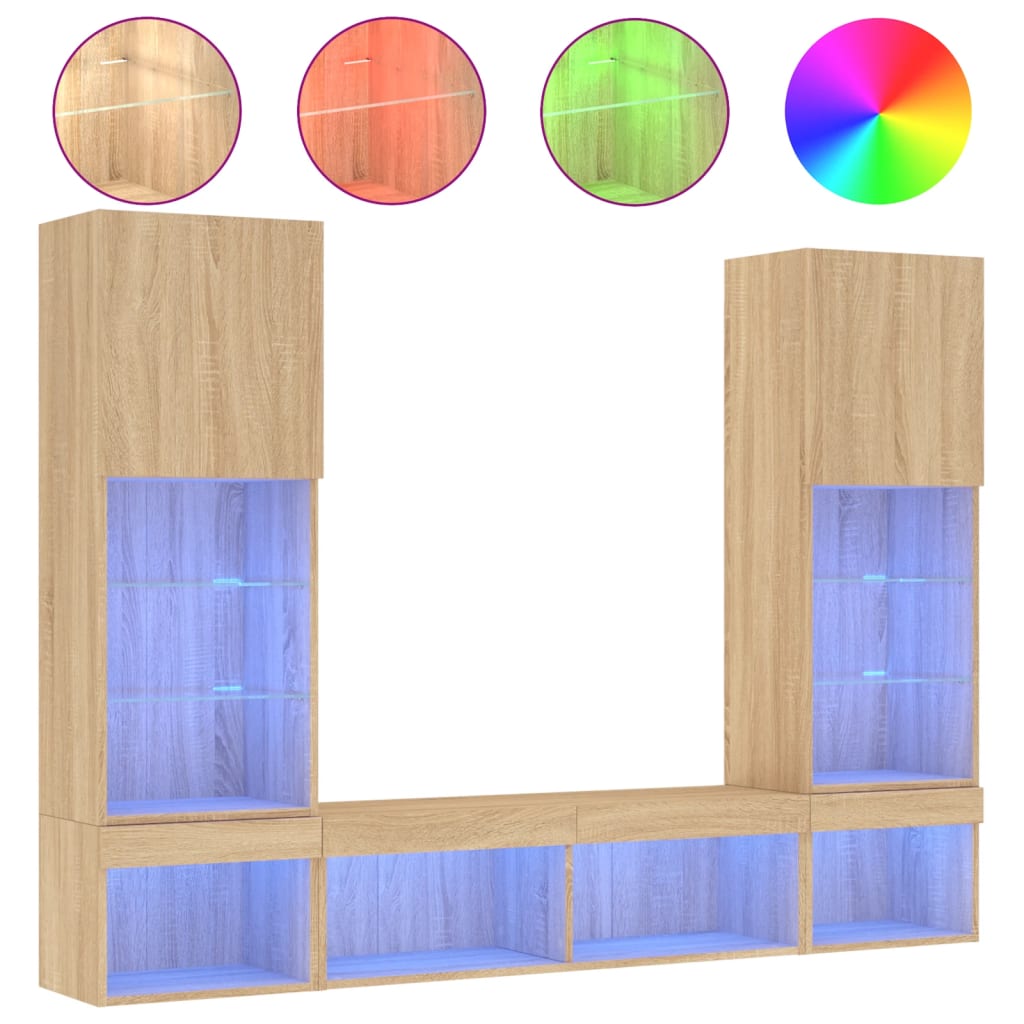 vidaXL 5 Piece TV Wall Units with LED Sonoma Oak Engineered Wood