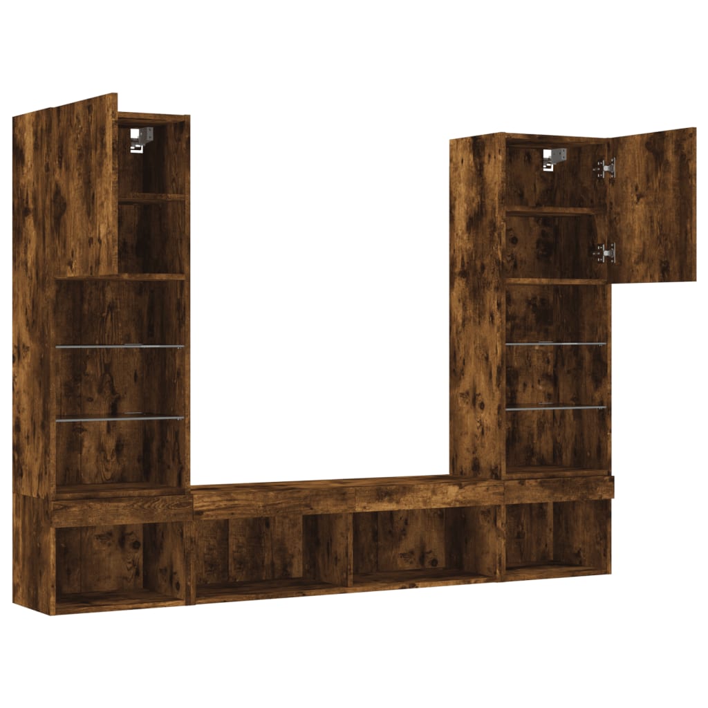 vidaXL 5 Piece TV Wall Units with LED Smoked Oak Engineered Wood