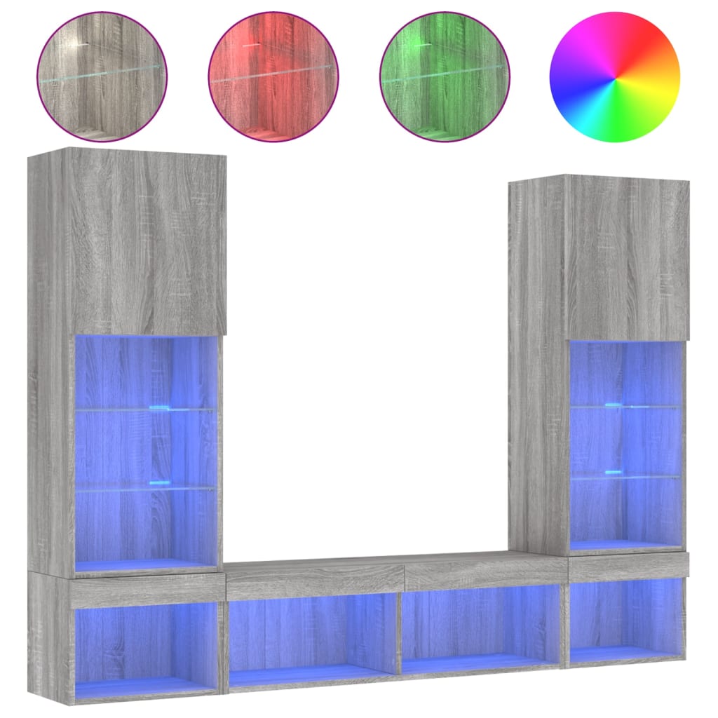 vidaXL 5 Piece TV Wall Units with LED Grey Sonoma Engineered Wood
