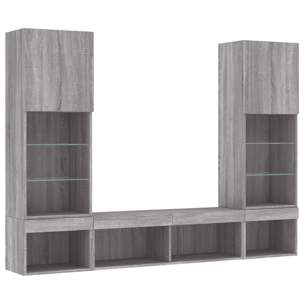 vidaXL 5 Piece TV Wall Units with LED Grey Sonoma Engineered Wood
