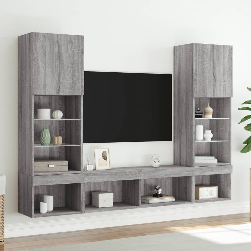 vidaXL 5 Piece TV Wall Units with LED Grey Sonoma Engineered Wood
