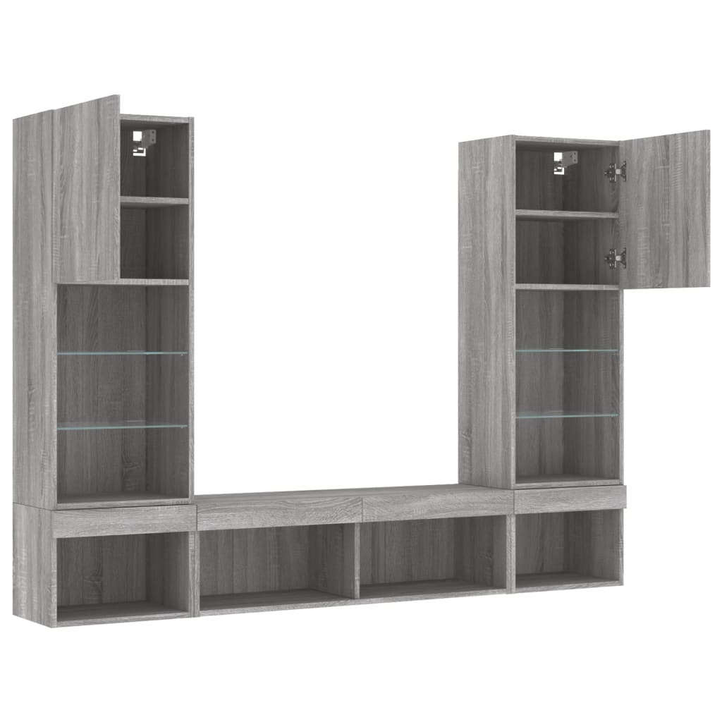 vidaXL 5 Piece TV Wall Units with LED Grey Sonoma Engineered Wood