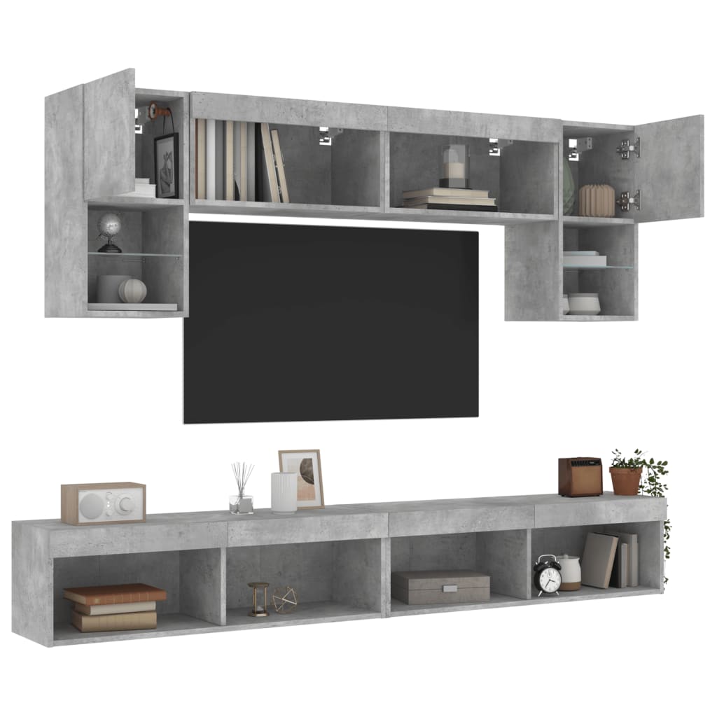 vidaXL 6 Piece TV Wall Units with LED Concrete Grey Engineered Wood