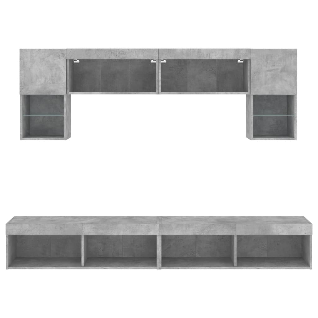vidaXL 6 Piece TV Wall Units with LED Concrete Grey Engineered Wood