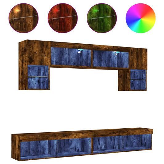 vidaXL 6 Piece TV Wall Units with LED Smoked Oak Engineered Wood