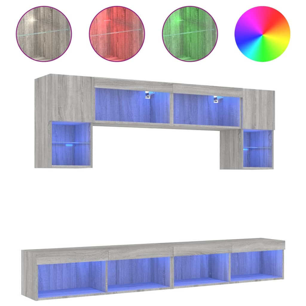 vidaXL 6 Piece TV Wall Units with LED Grey Sonoma Engineered Wood