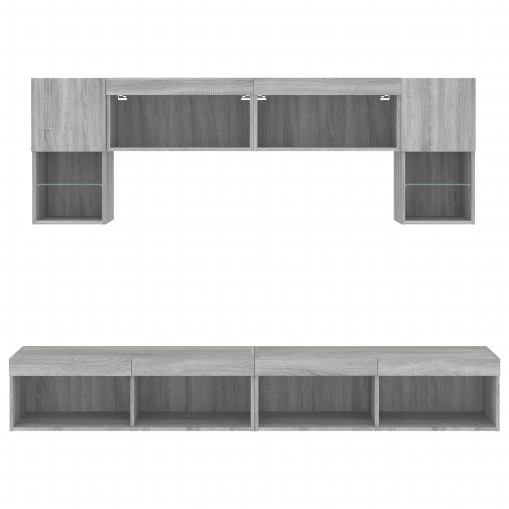 vidaXL 6 Piece TV Wall Units with LED Grey Sonoma Engineered Wood
