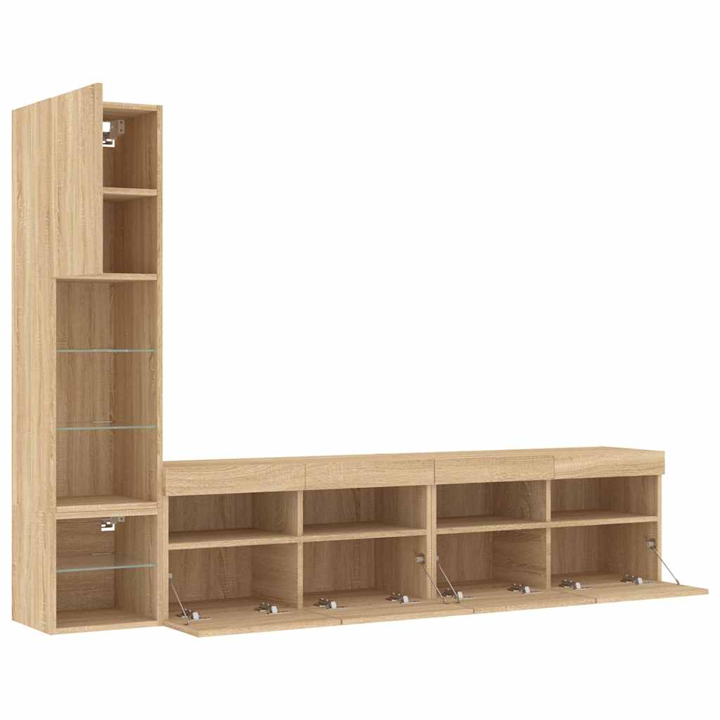 vidaXL 4 Piece TV Wall Units with LED Sonoma Oak Engineered Wood