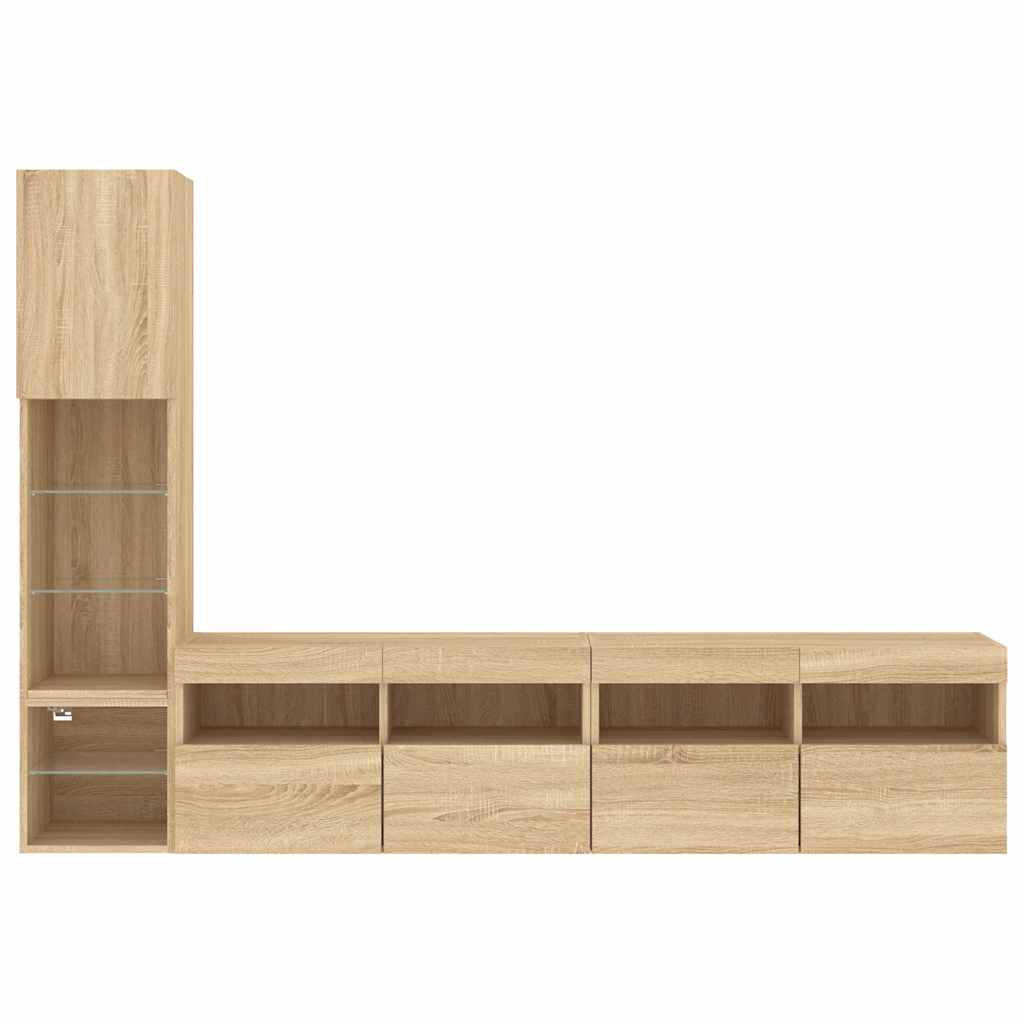 vidaXL 4 Piece TV Wall Units with LED Sonoma Oak Engineered Wood