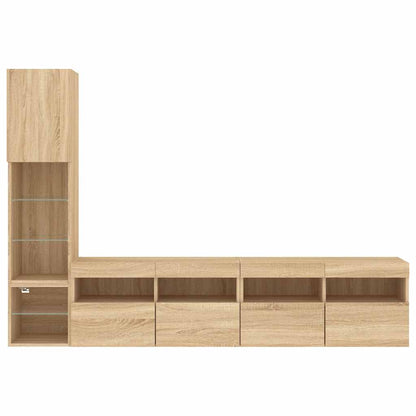 vidaXL 4 Piece TV Wall Units with LED Sonoma Oak Engineered Wood