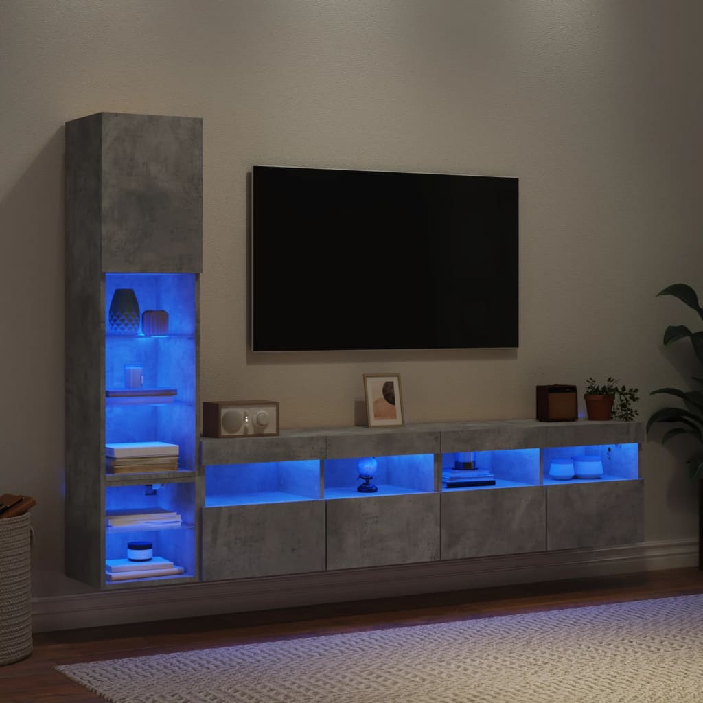 vidaXL 4 Piece TV Wall Units with LED Concrete Grey Engineered Wood