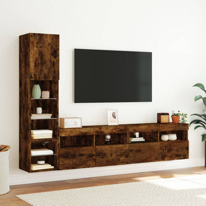 vidaXL 4 Piece TV Wall Units with LED Smoked Oak Engineered Wood