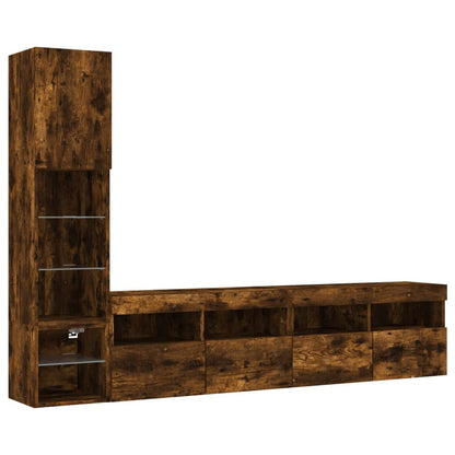 vidaXL 4 Piece TV Wall Units with LED Smoked Oak Engineered Wood