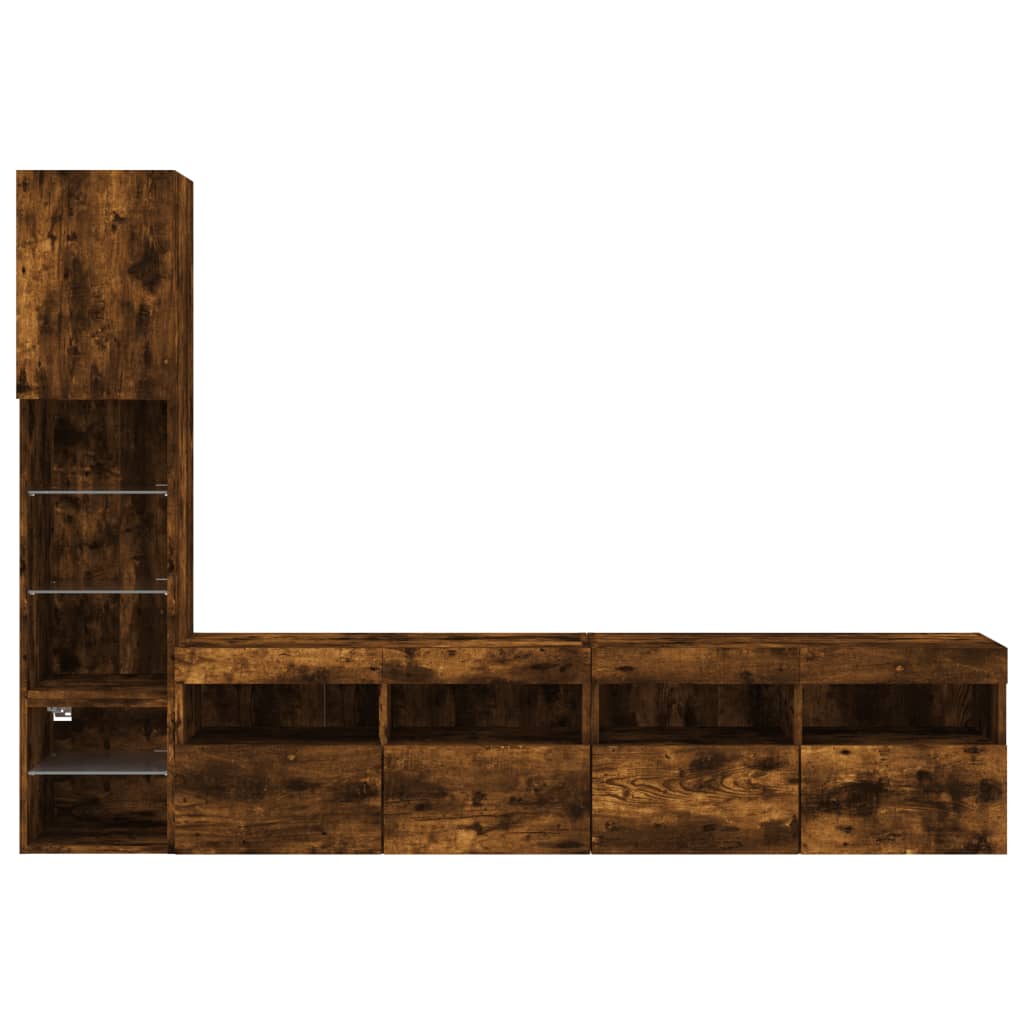 vidaXL 4 Piece TV Wall Units with LED Smoked Oak Engineered Wood