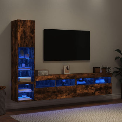 vidaXL 4 Piece TV Wall Units with LED Smoked Oak Engineered Wood