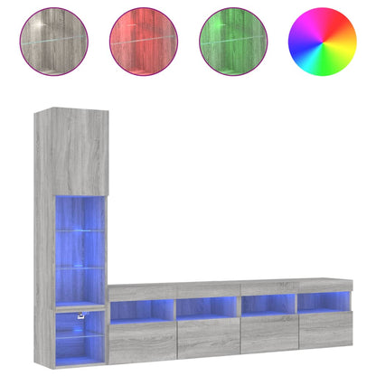 vidaXL 4 Piece TV Wall Units with LED Grey Sonoma Engineered Wood