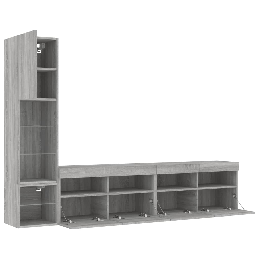 vidaXL 4 Piece TV Wall Units with LED Grey Sonoma Engineered Wood