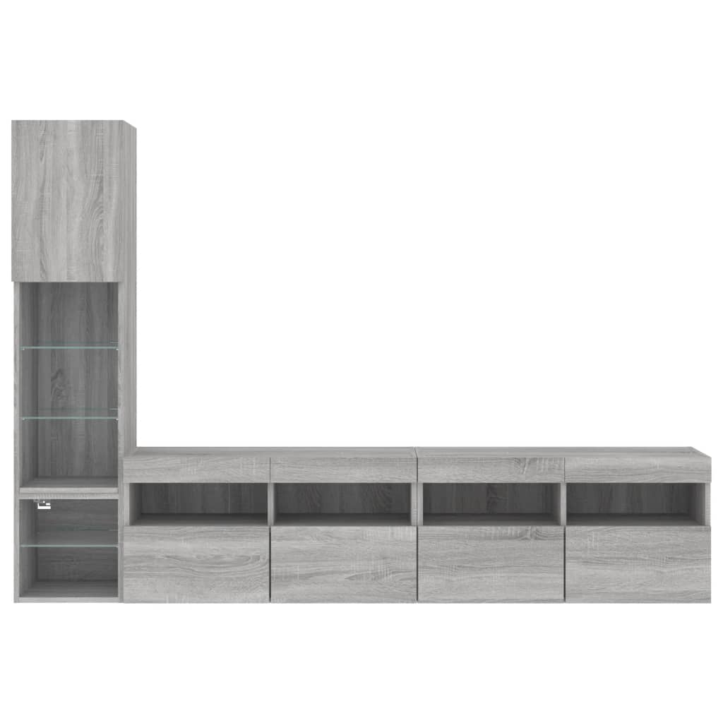 vidaXL 4 Piece TV Wall Units with LED Grey Sonoma Engineered Wood