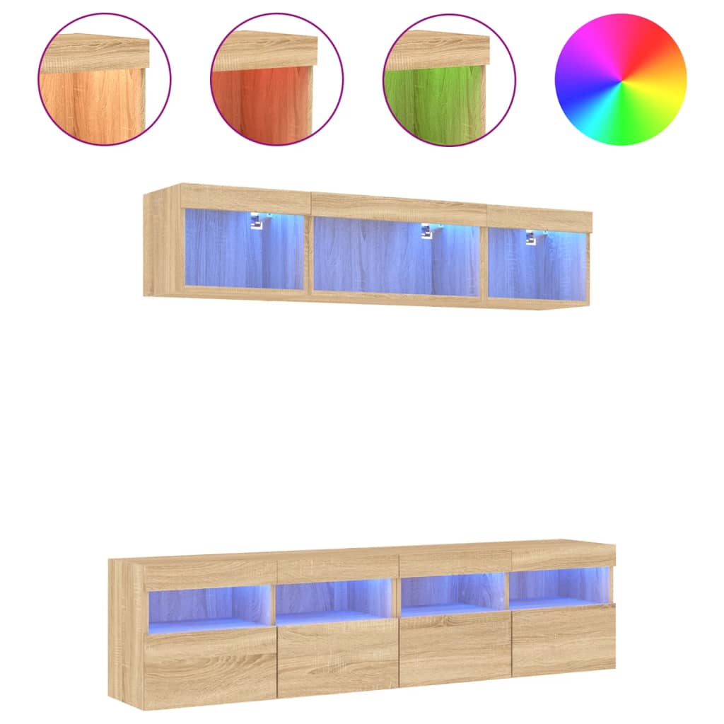 vidaXL 5 Piece TV Wall Units with LED Sonoma Oak Engineered Wood