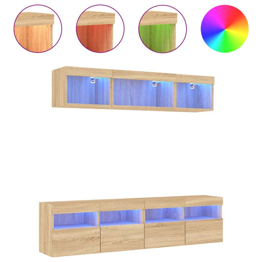 vidaXL 5 Piece TV Wall Units with LED Sonoma Oak Engineered Wood