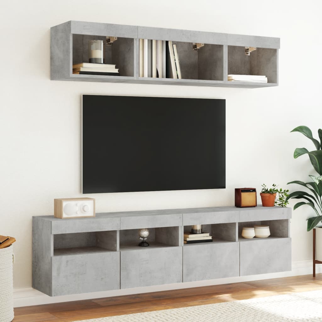 vidaXL 5 Piece TV Wall Units with LED Concrete Grey Engineered Wood