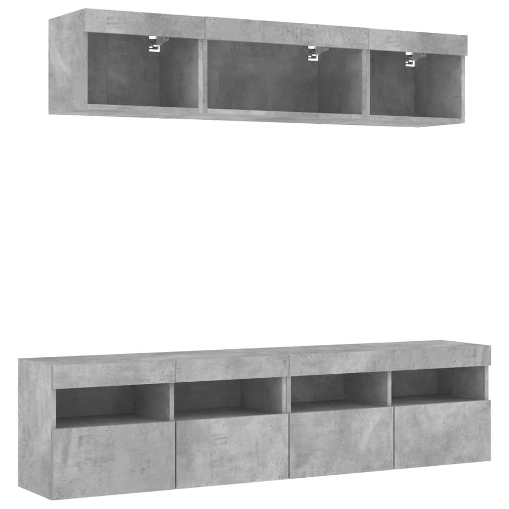 vidaXL 5 Piece TV Wall Units with LED Concrete Grey Engineered Wood