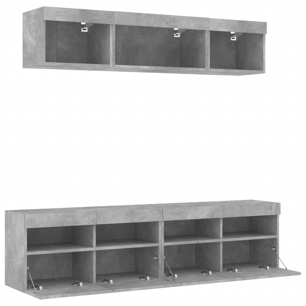 vidaXL 5 Piece TV Wall Units with LED Concrete Grey Engineered Wood