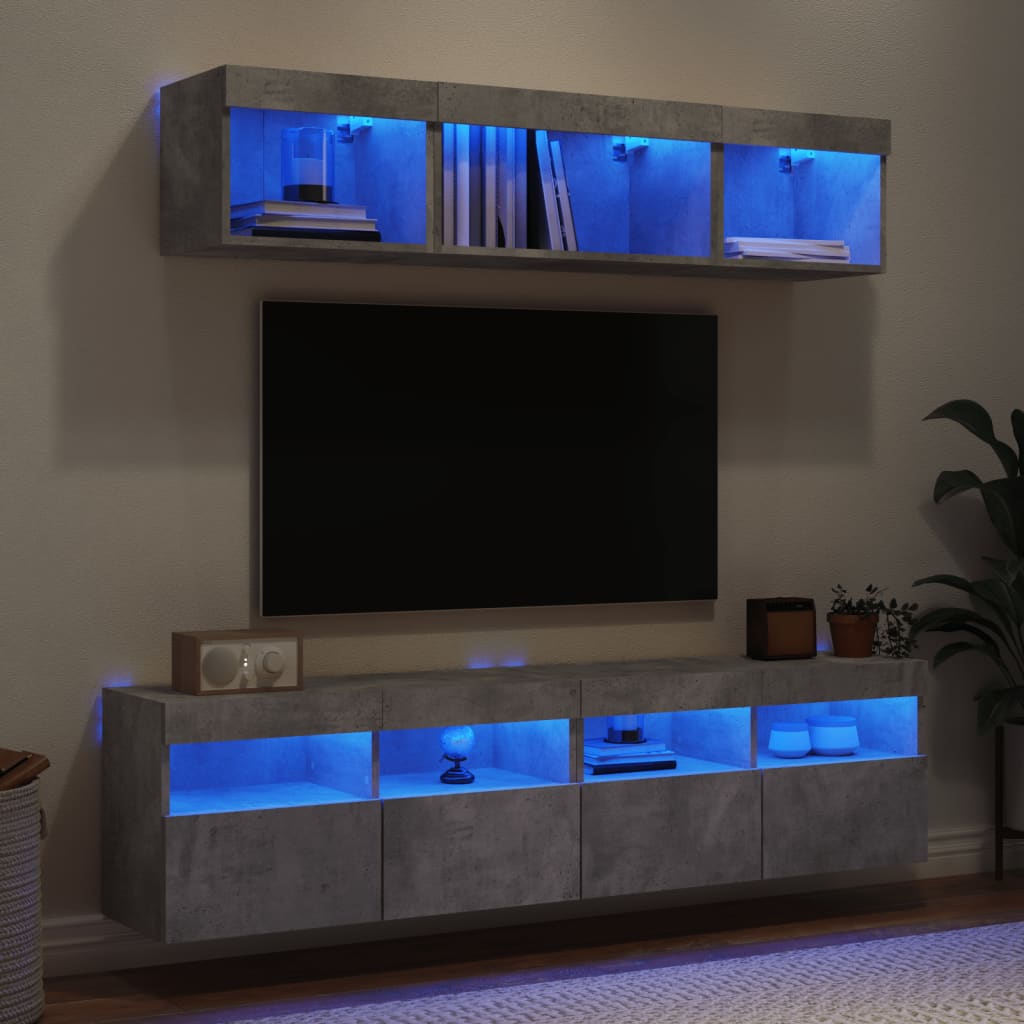 vidaXL 5 Piece TV Wall Units with LED Concrete Grey Engineered Wood