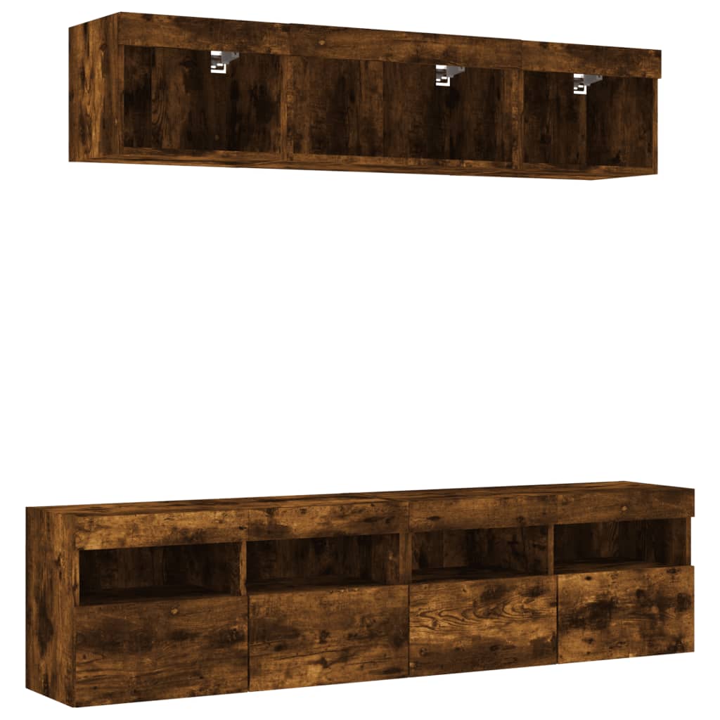 vidaXL 5 Piece TV Wall Units with LED Smoked Oak Engineered Wood