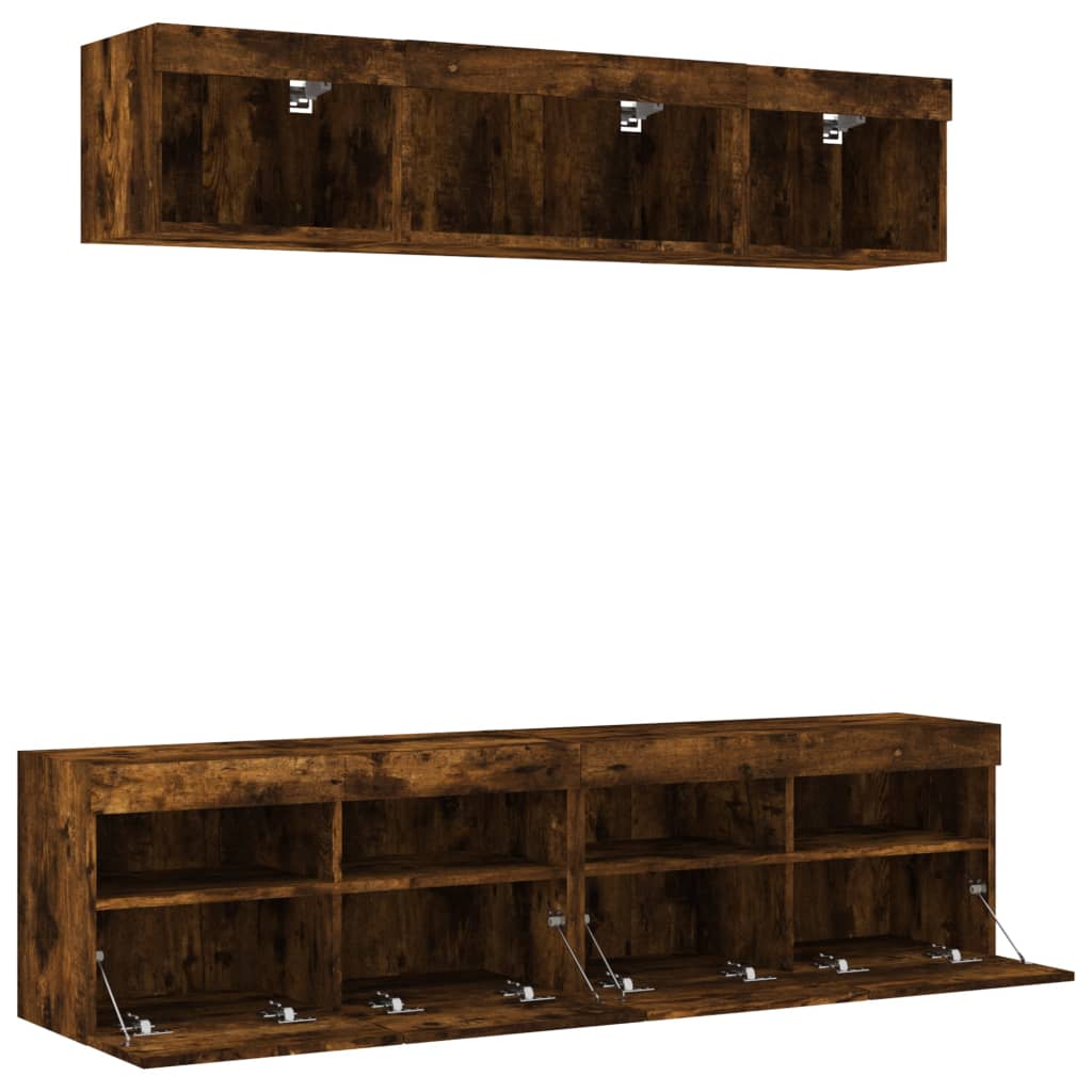 vidaXL 5 Piece TV Wall Units with LED Smoked Oak Engineered Wood