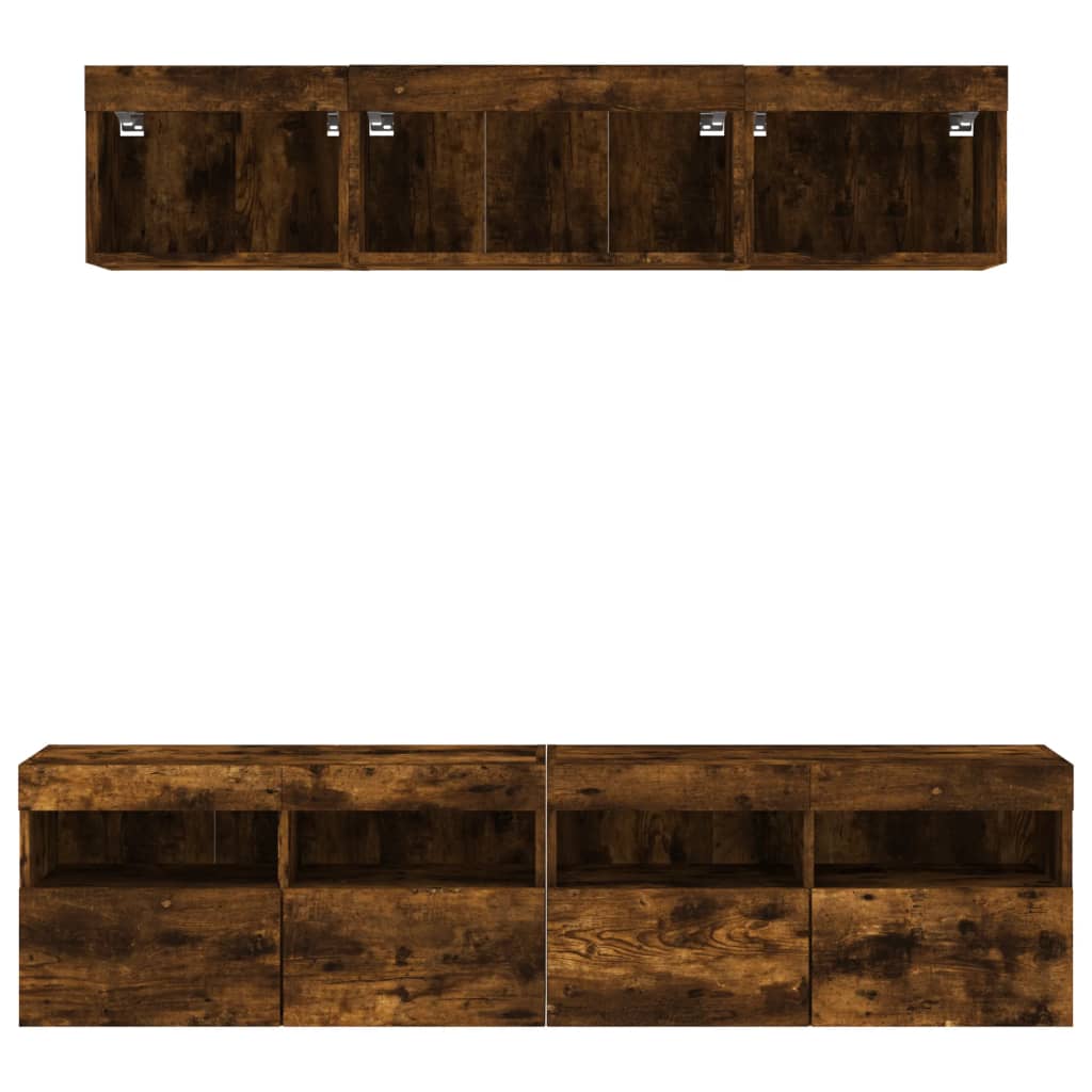 vidaXL 5 Piece TV Wall Units with LED Smoked Oak Engineered Wood