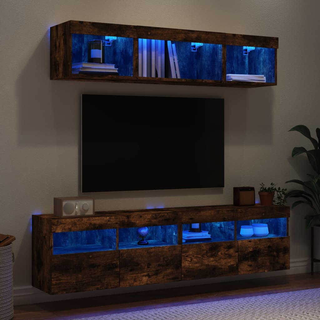 vidaXL 5 Piece TV Wall Units with LED Smoked Oak Engineered Wood