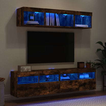 vidaXL 5 Piece TV Wall Units with LED Smoked Oak Engineered Wood