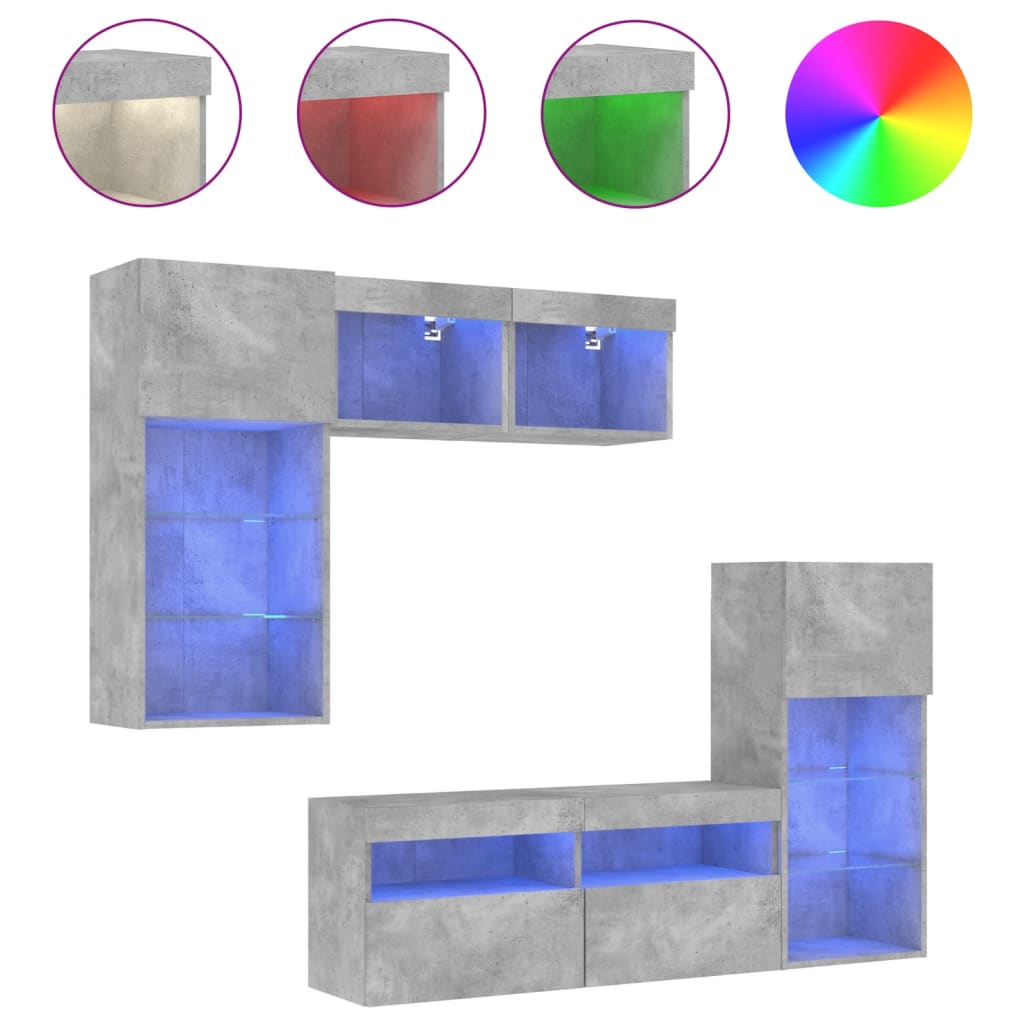 vidaXL 5 Piece TV Wall Units with LED Concrete Grey Engineered Wood