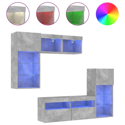 vidaXL 5 Piece TV Wall Units with LED Concrete Grey Engineered Wood