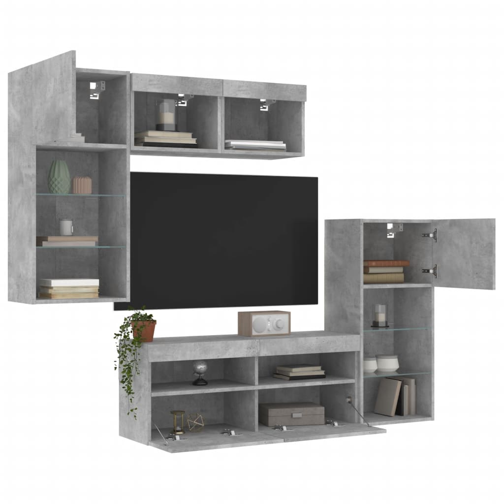 vidaXL 5 Piece TV Wall Units with LED Concrete Grey Engineered Wood