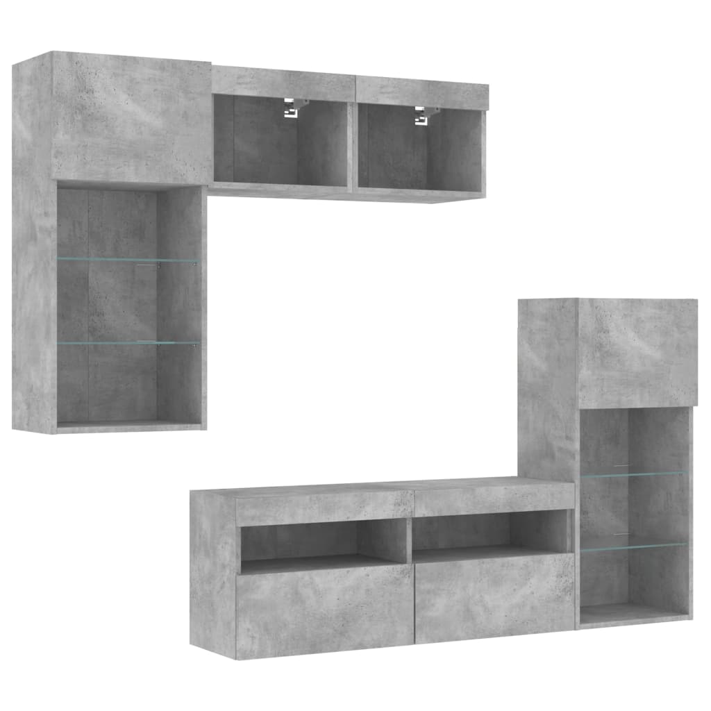 vidaXL 5 Piece TV Wall Units with LED Concrete Grey Engineered Wood