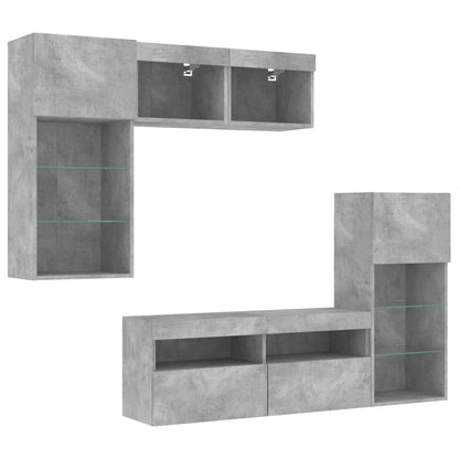 vidaXL 5 Piece TV Wall Units with LED Concrete Grey Engineered Wood