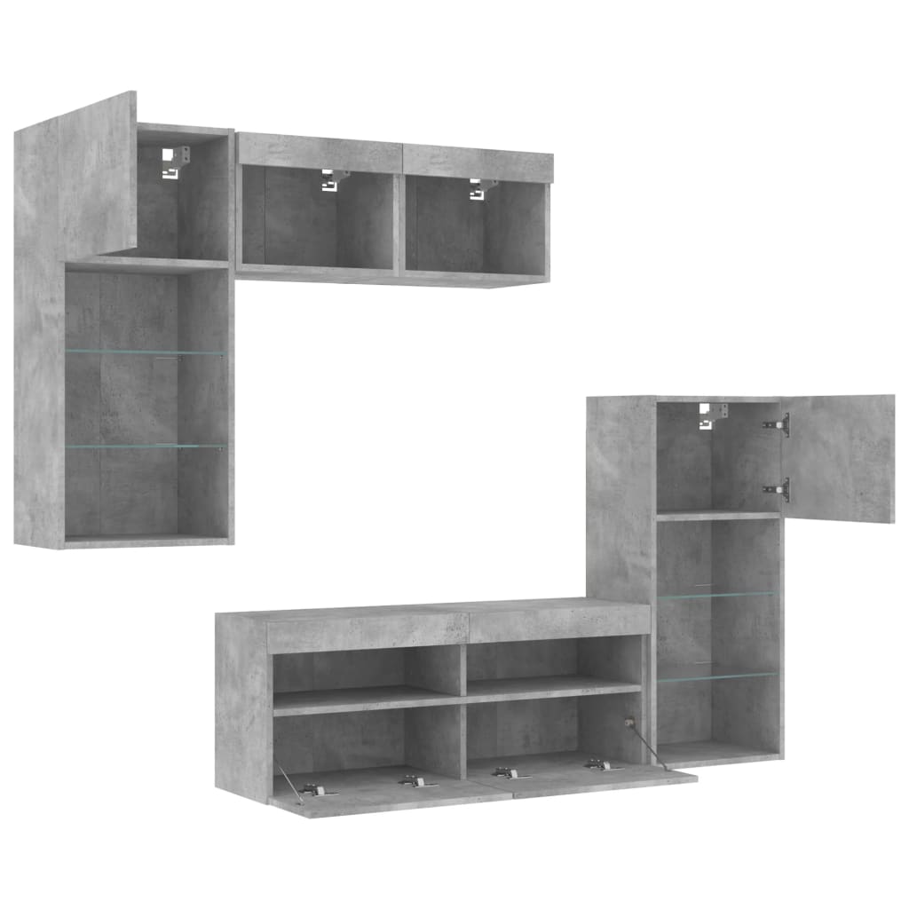 vidaXL 5 Piece TV Wall Units with LED Concrete Grey Engineered Wood