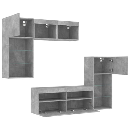 vidaXL 5 Piece TV Wall Units with LED Concrete Grey Engineered Wood
